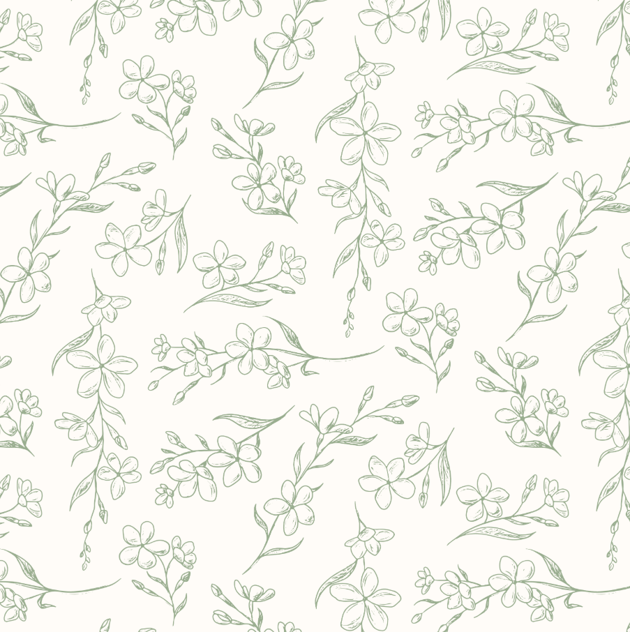 Le motif utilisé pour le thème du site. Des fleurs dessinée avec une couleur verte sur un fond blanc cassé. 